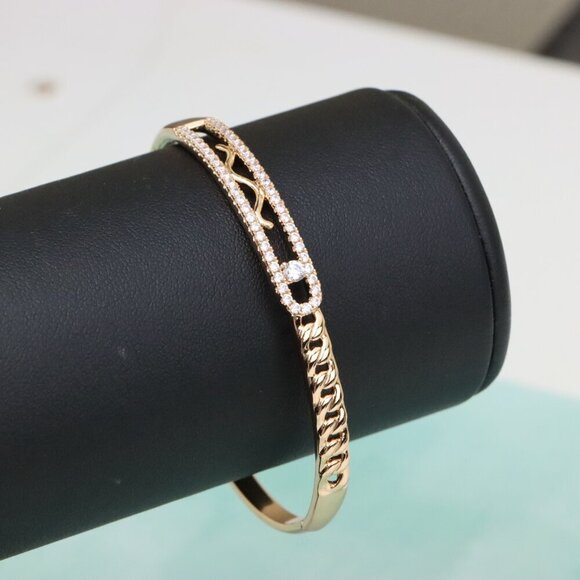 Rose Gold Plated Bangle with Dual Row Crystal Detailing, XPBL0480 - Picture 8 of 11